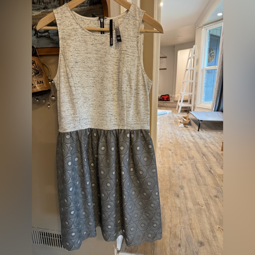 Kensie Gray and White Sleeveless Dress